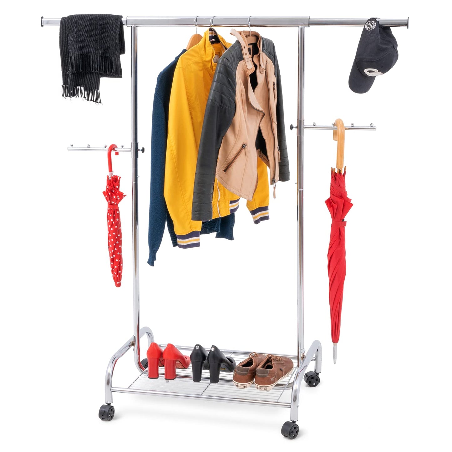 Portant à Vêtements INOX Multi Rangements sur Roulettes, Étagère à Chaussures, Tatkraft Bull