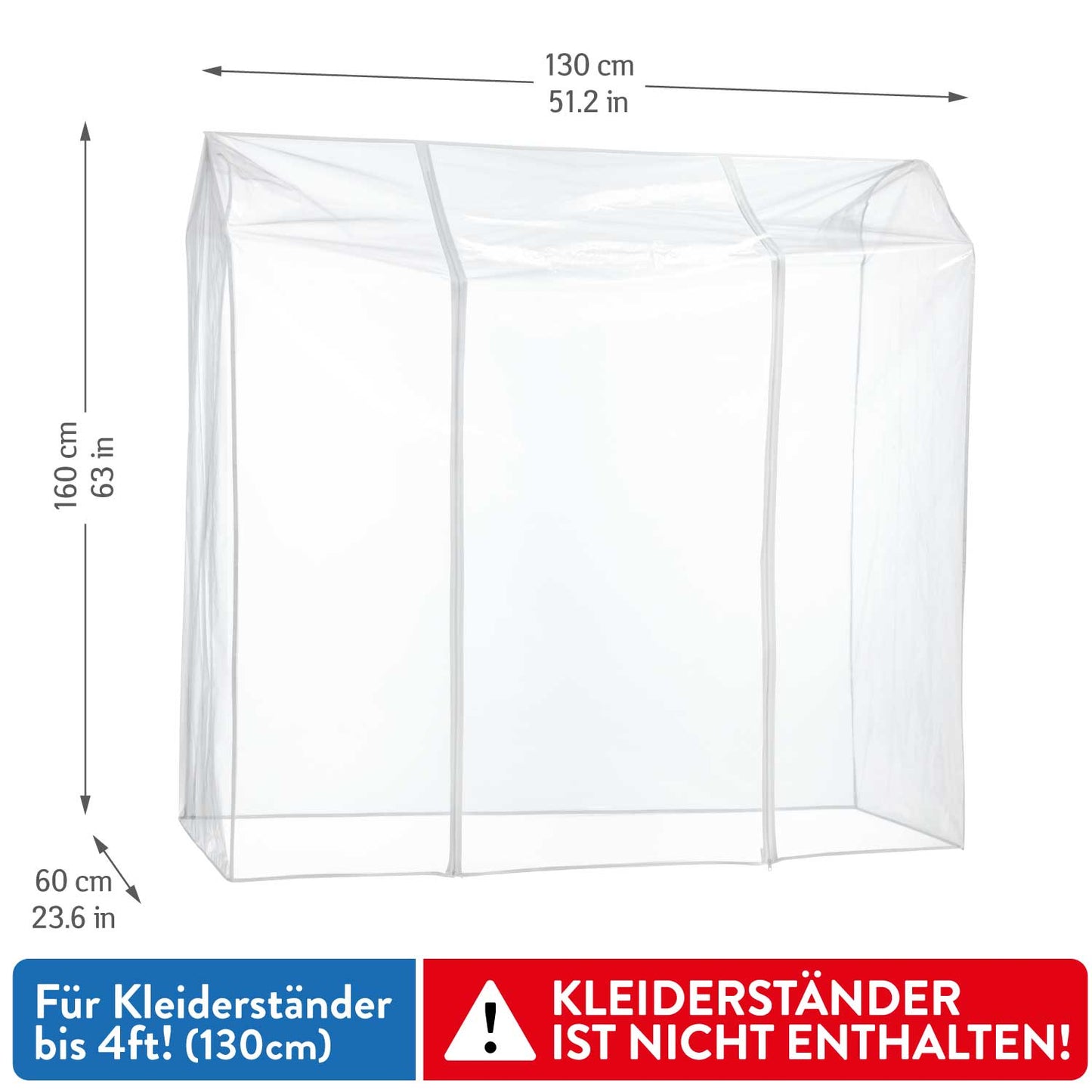 Clothes Rail Cover, Transparent, Protection from UV Dust, Dirt, Rays, Clear PVC Cover with 2 Zippers, Tatkraft Anwalt, 4