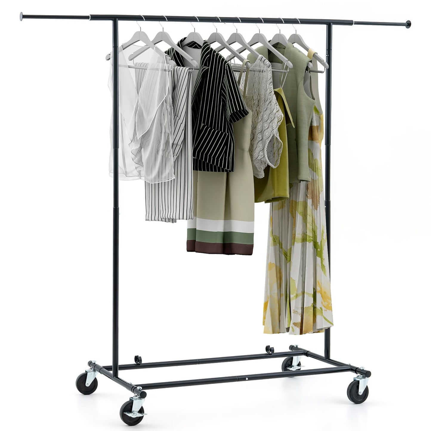 Extendable Clothes Rail, Heavy Duty, Holds Up to 70kg, Collapsible Clothes Rack on Wheels, Tatkraft Derek