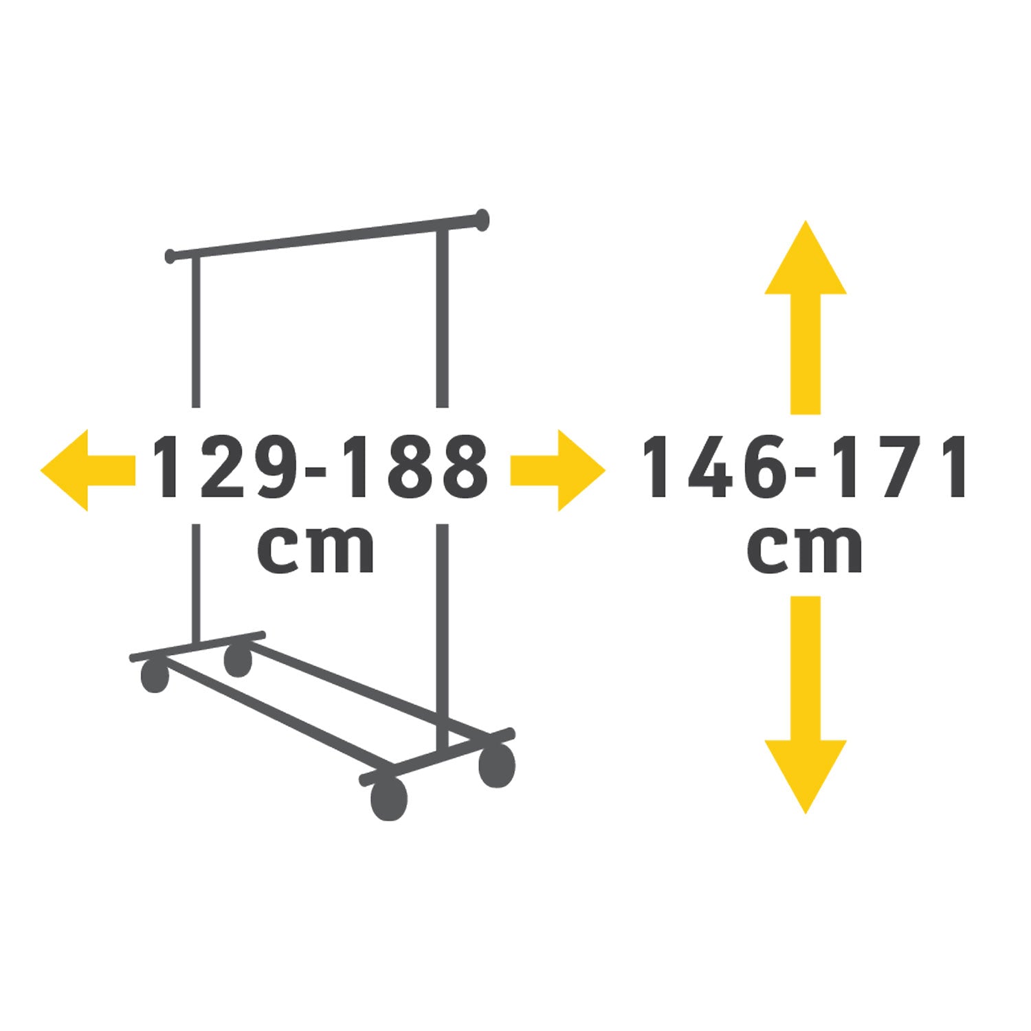 Extendable Clothes Rail, Heavy Duty, Holds Up to 70kg, Collapsible Clothes Rack on Wheels, Tatkraft Derek, 3