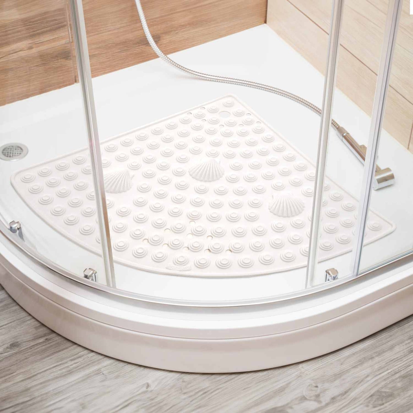 Corner Shower Mat, 58 x 58 cm, Curved Non Slip Shower Mat, Made in Italy, Mildewproof PVC, White, Tatkraft Shell, 2