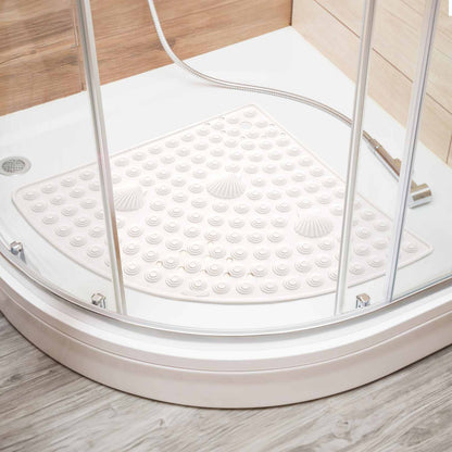 Corner Shower Mat, 58 x 58 cm, Curved Non Slip Shower Mat, Made in Italy, Mildewproof PVC, White, Tatkraft Shell, 2