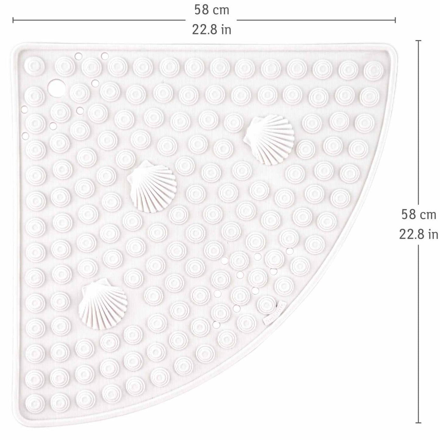 Corner Shower Mat, 58 x 58 cm, Curved Non Slip Shower Mat, Made in Italy, Mildewproof PVC, White, Tatkraft Shell, 4