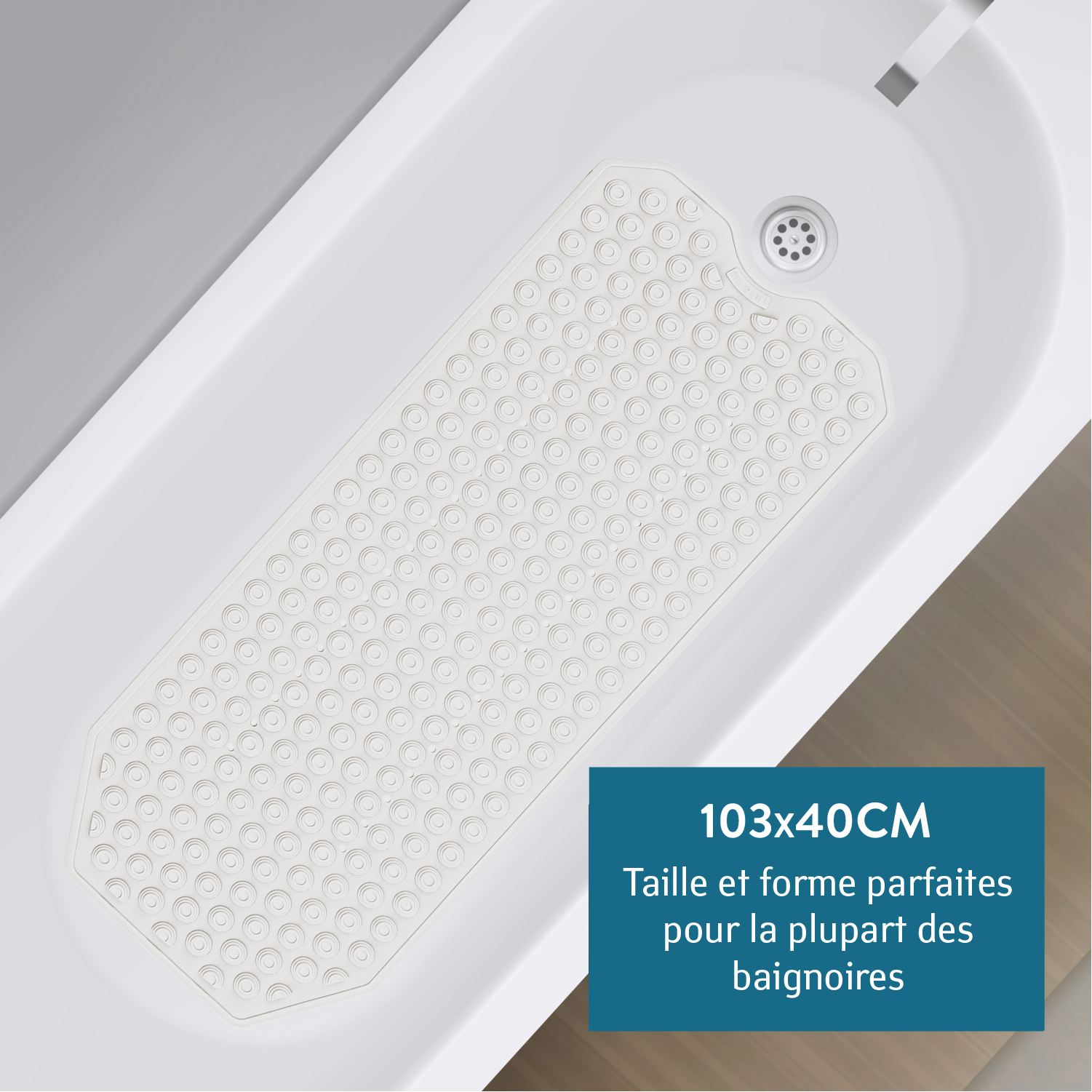 Tapis Antidérapant Baignoire, Tapis Baignoire Bebe, Tapis de Douche Antidérapant Senior, Tapis Douche Italienne, Tatkraft Secure Blanc 3