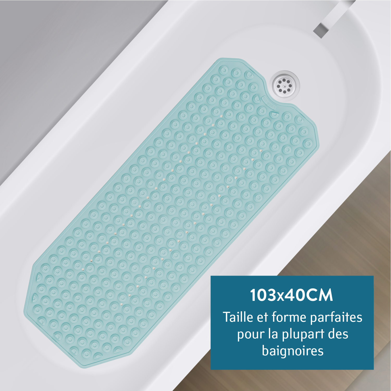 Tapis de Douche, Tapis Baignoire Antidérapant, Tapis Douche Italienne, Tapis de Douche Antidérapant Senior,, Tatkraft Secure Bleu 3