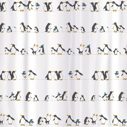 Fabric Shower Curtain Mildew-free Waterproof 180x180cm 12 shower Rings Included Penguins Custom Design, Tatkraft Penguins, 1