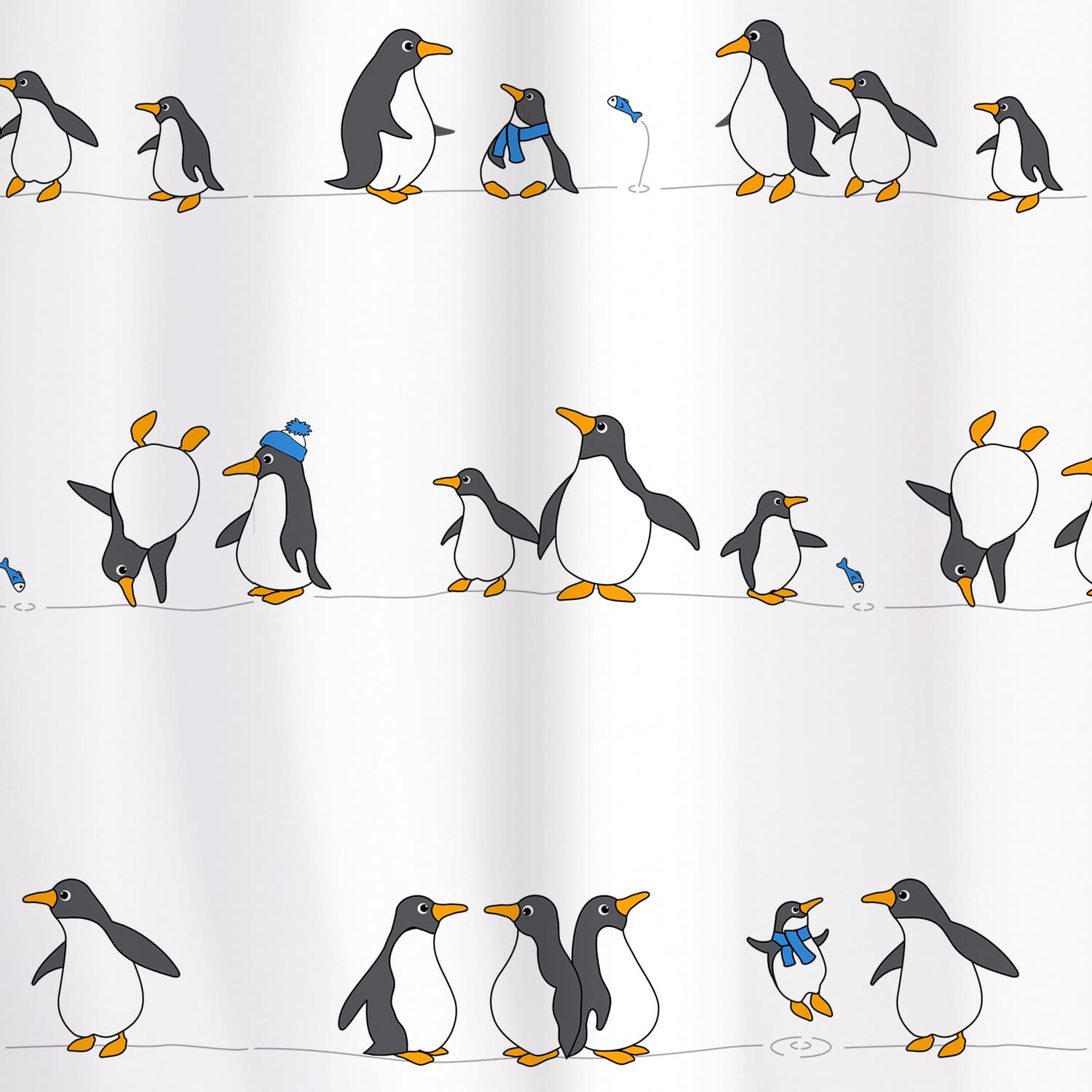 Fabric Shower Curtain Mildew-free Waterproof 180x180cm 12 shower Rings Included Penguins Custom Design, Tatkraft Penguins, 2