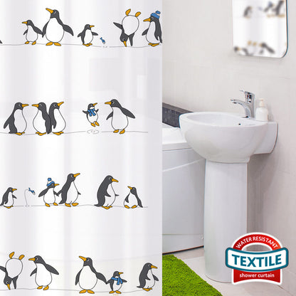 Fabric Shower Curtain Mildew-free Waterproof 180x180cm 12 shower Rings Included Penguins Custom Design, Tatkraft Penguins, 4