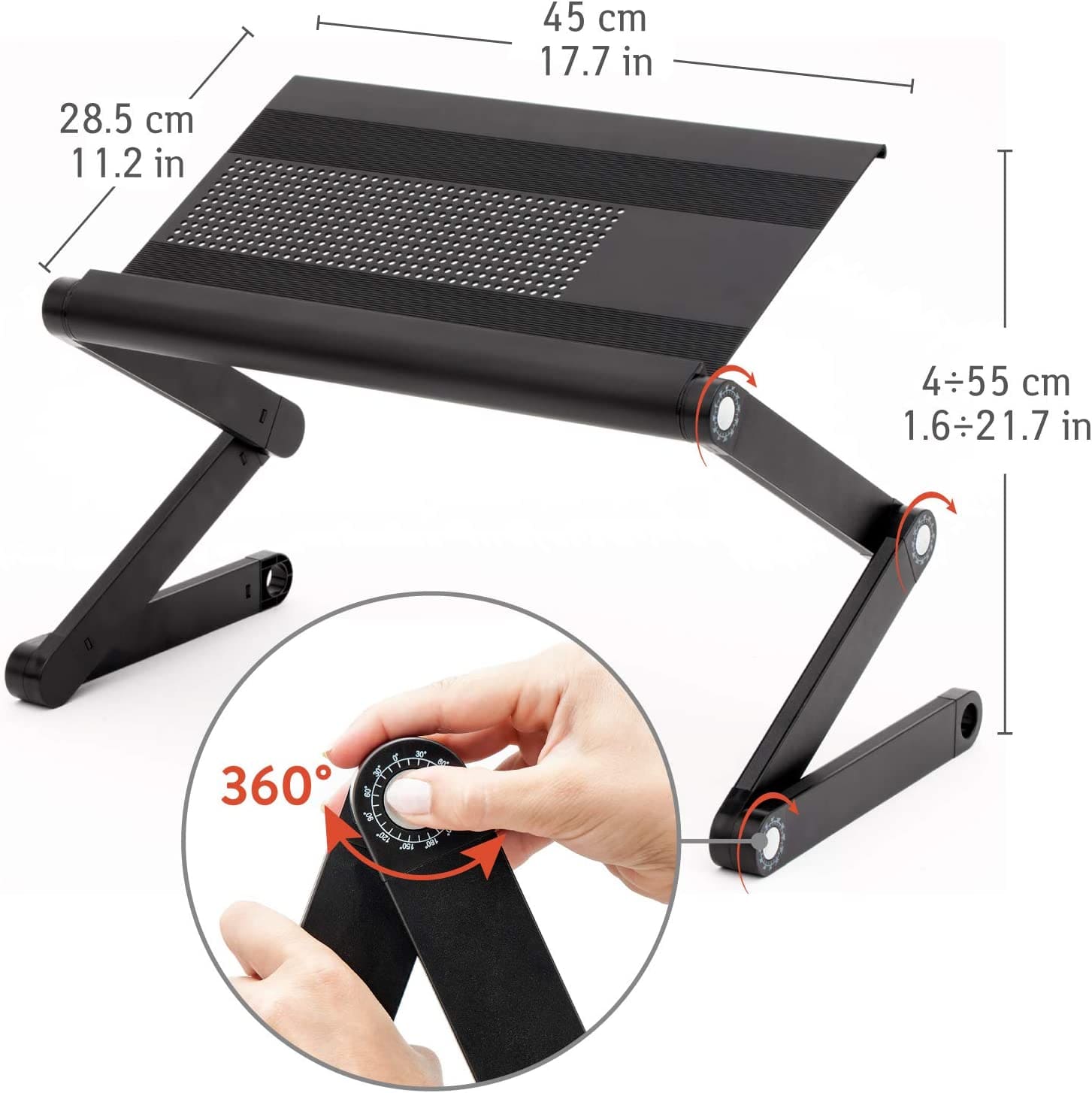 Folding Laptop Table, Adjustable Laptop Stand, Laptop tray, Big Size, Laptop Table for Bed, Cooling Pad, WonderWorker Nobel, 4