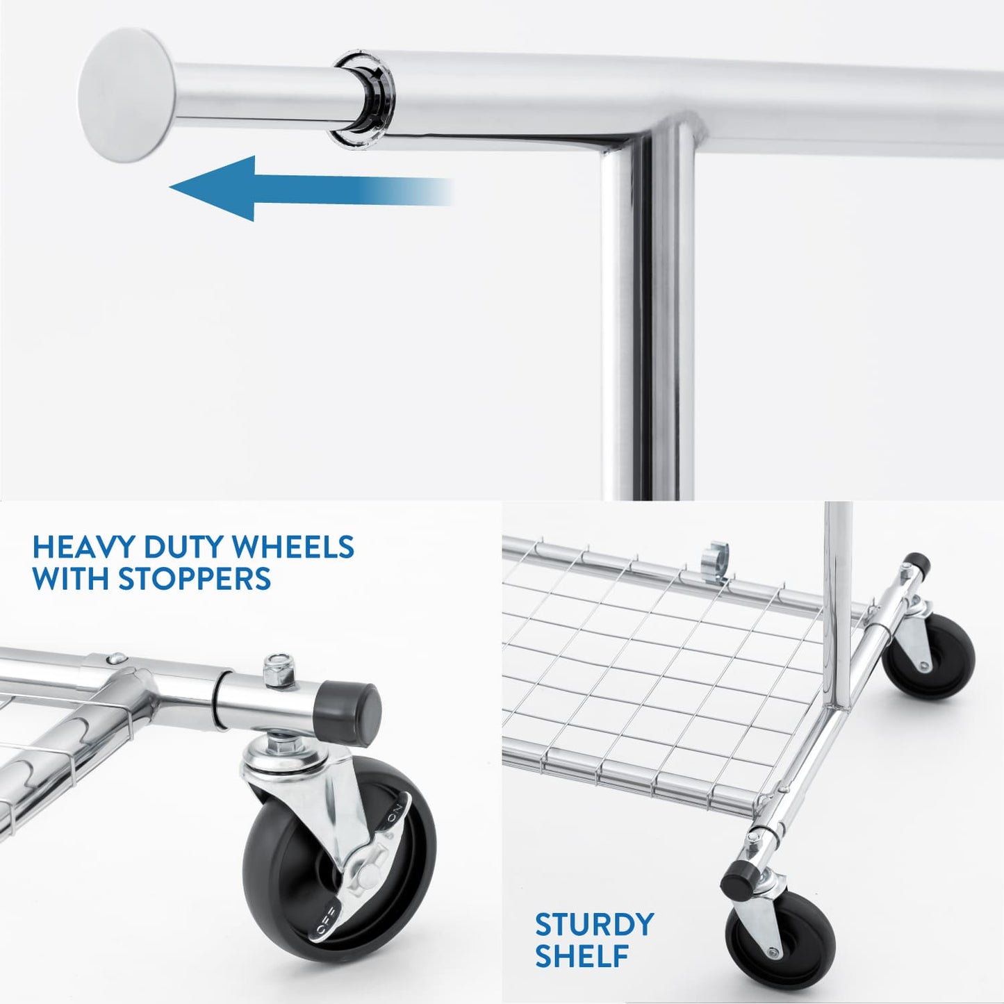 Collapsible Heavy-Duty Clothes Rail With Shelf, Adjustable Height, Holds Up to 100kg, Tatkraft Duncan, 4