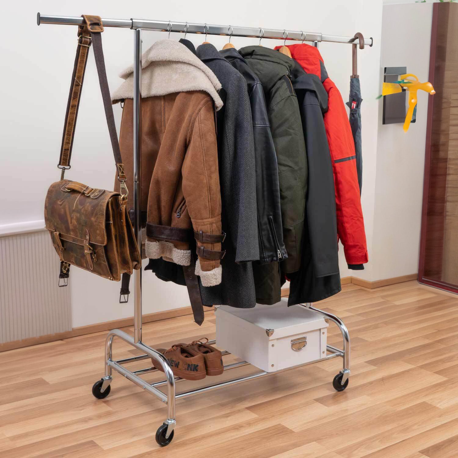 Clothes Rail, Heavy-Duty Clothes Rail, Extandable Clothes Rail, Clothes Rail on Wheels, with Shelf, Tatkraft Tiger, 10