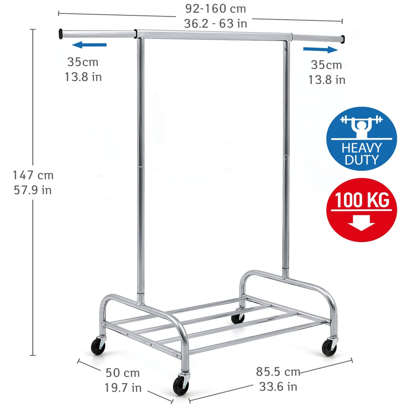 Clothes Rail, Heavy-Duty Clothes Rail, Extandable Clothes Rail, Clothes Rail on Wheels, with Shelf, Tatkraft Tiger, 2