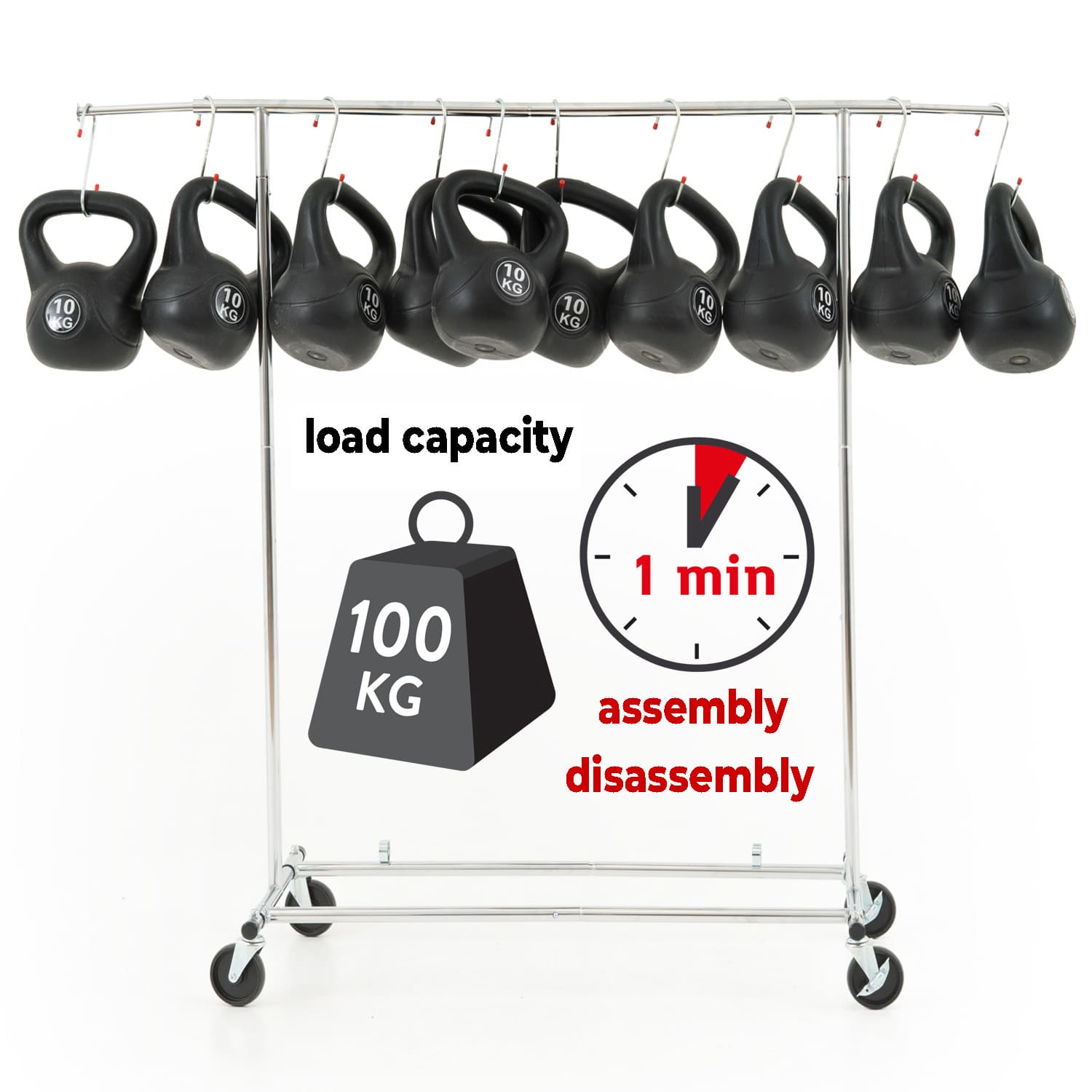 Clothes Rail, Heavy Duty Clothes Rail, Foldable, Extendable, 100 Kg Load Capacity,  Foldable, Extendable, Tatkraft Drogo, 7