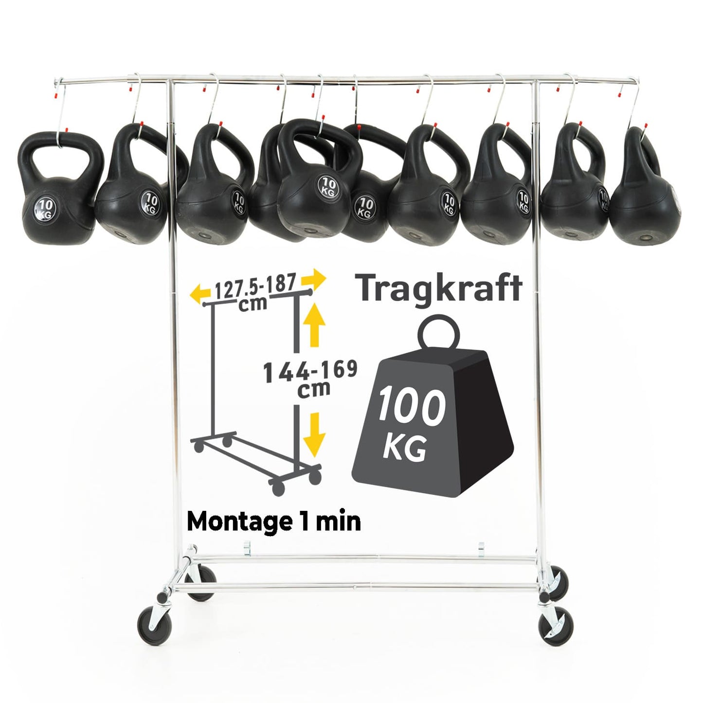 Extendable Heavy Duty Clothes Rail, Foldable, Holds up to 100kg, Tatkraft Drogo, 1