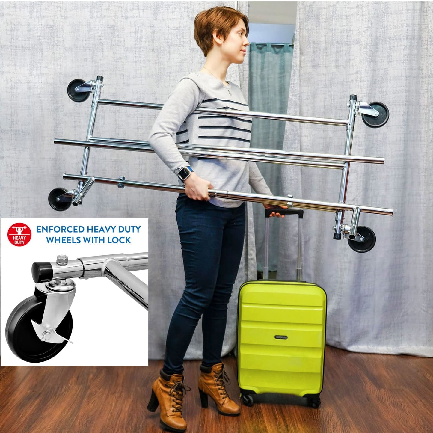 Extendable Heavy Duty Clothes Rail, Foldable, Holds up to 100kg, Tatkraft Drogo, 4