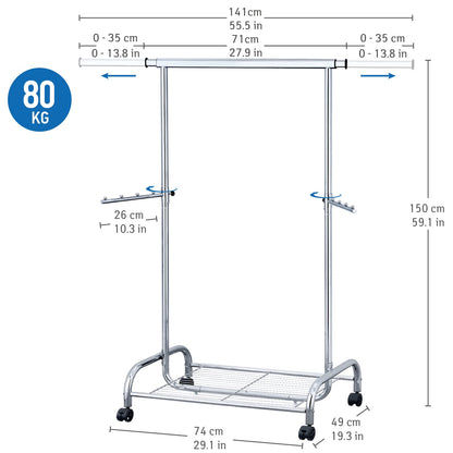 Heavy Duty Clothes Rail With Shoe Rack, Chrome Steel, Tatkraft Bull, 1