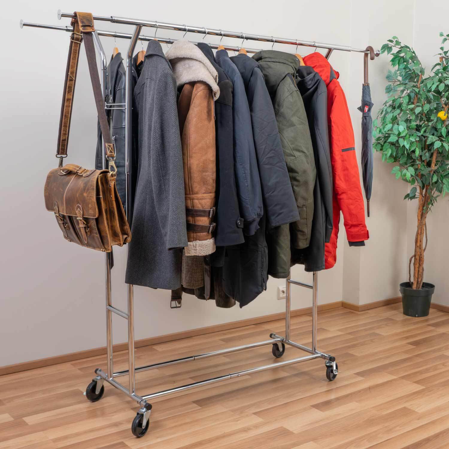 Heavy Duty Clothes Rail, Double, 242Lbs Load Capacity, Extendable Clothes Rail, Clothes Rail on Wheels, Tatkraft Denver, 9