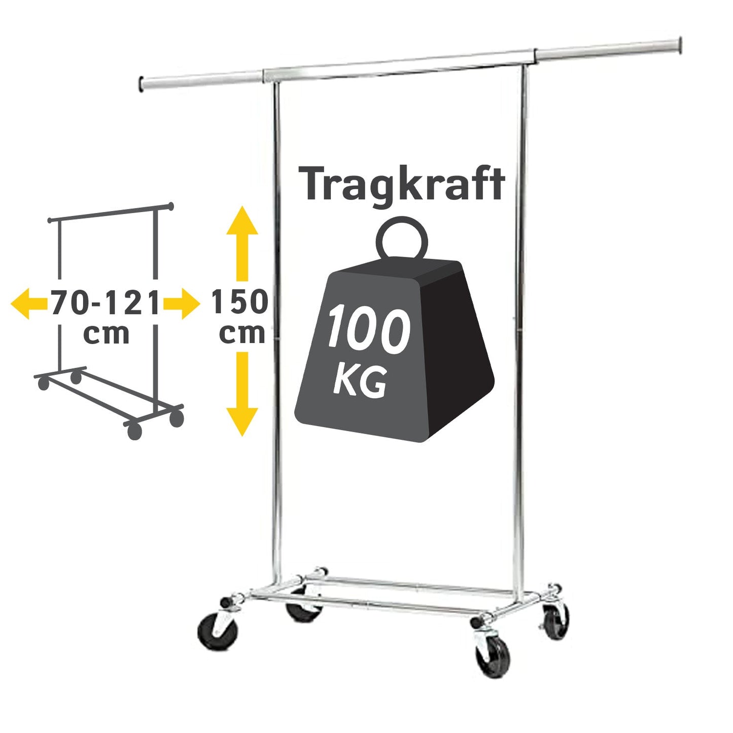 Heavy Duty Clothes Rail on Wheels, Holds up to 100kg, Collapsible Clothes Rack, Tatkraft Darren, 1