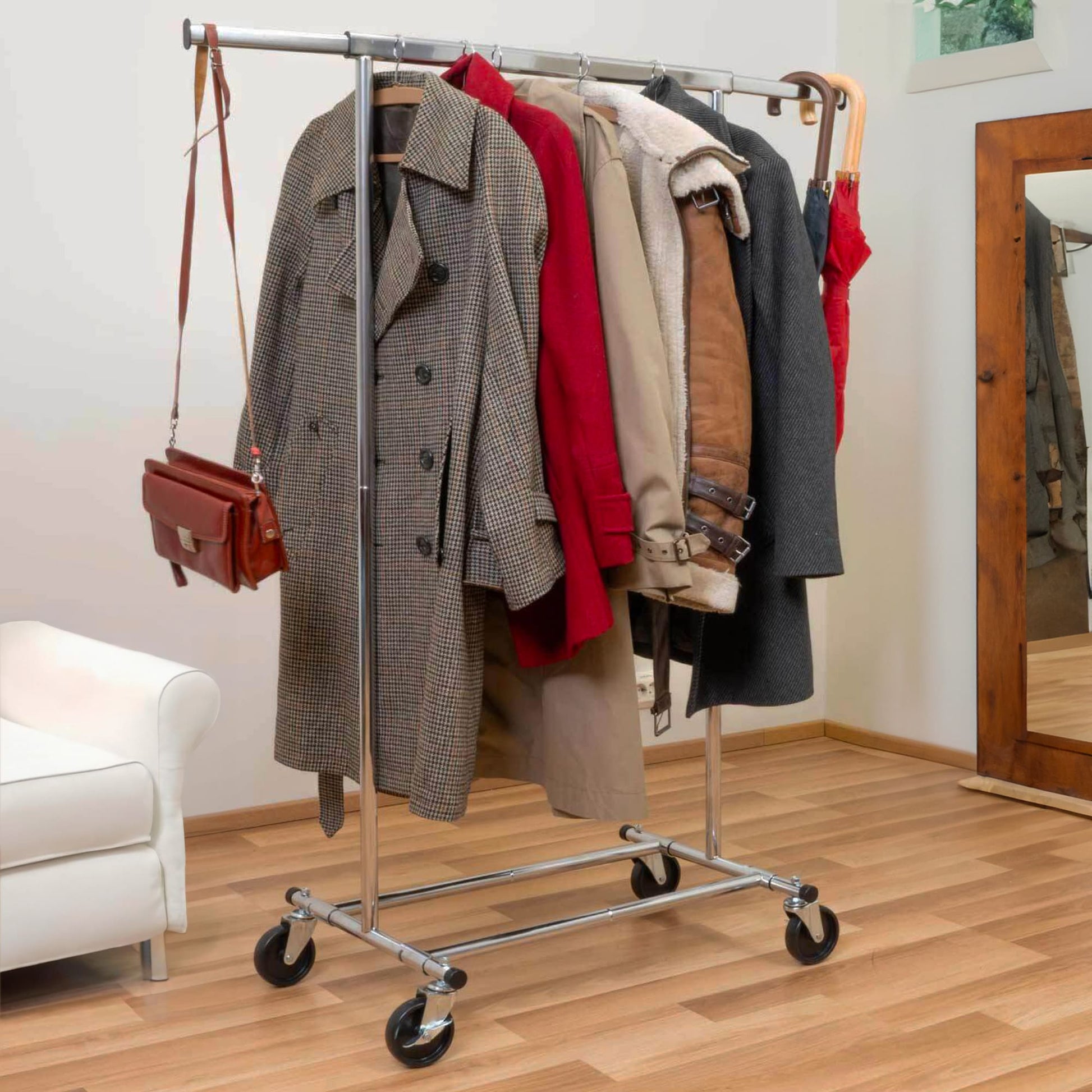 Heavy Duty Clothes Rail on Wheels, Holds up to 100kg, Collapsible Clothes Rack, Tatkraft Darren, 2