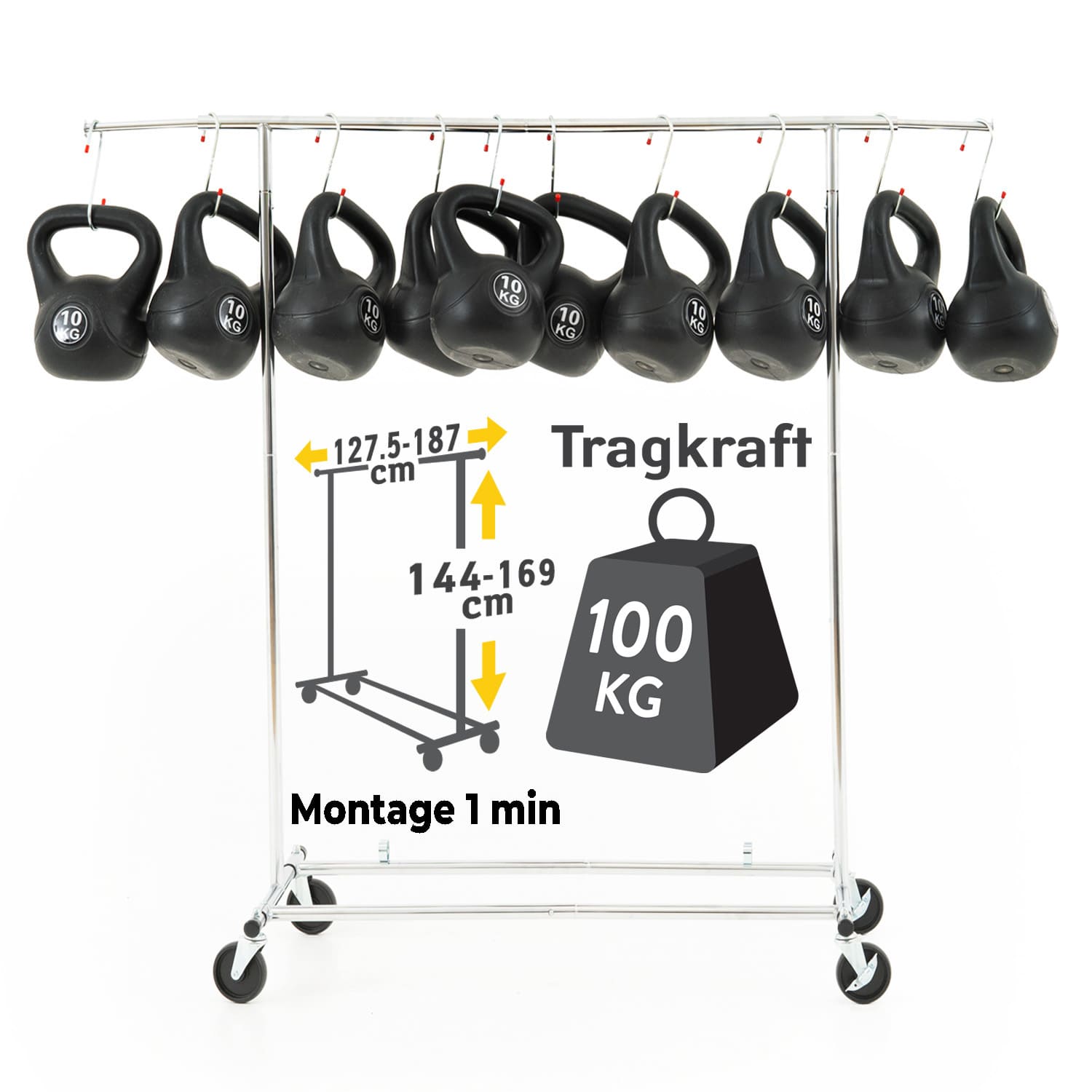 Heavy Duty Clothes Rail, Clothes Rail with Cover, Wardrobe on Wheels, 100 Kg Load Capacity, Tatkraft Drogo & Big, 7