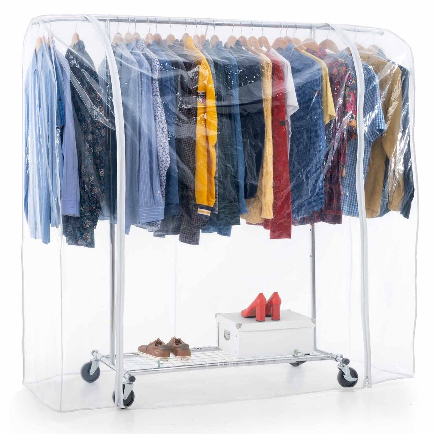 Heavy Duty Clothes Rail, with Shelf, Clothes Rail with Cover, Wardrobe on Wheels, 100 Kg Capacity, Tatkraft Duncan & Big