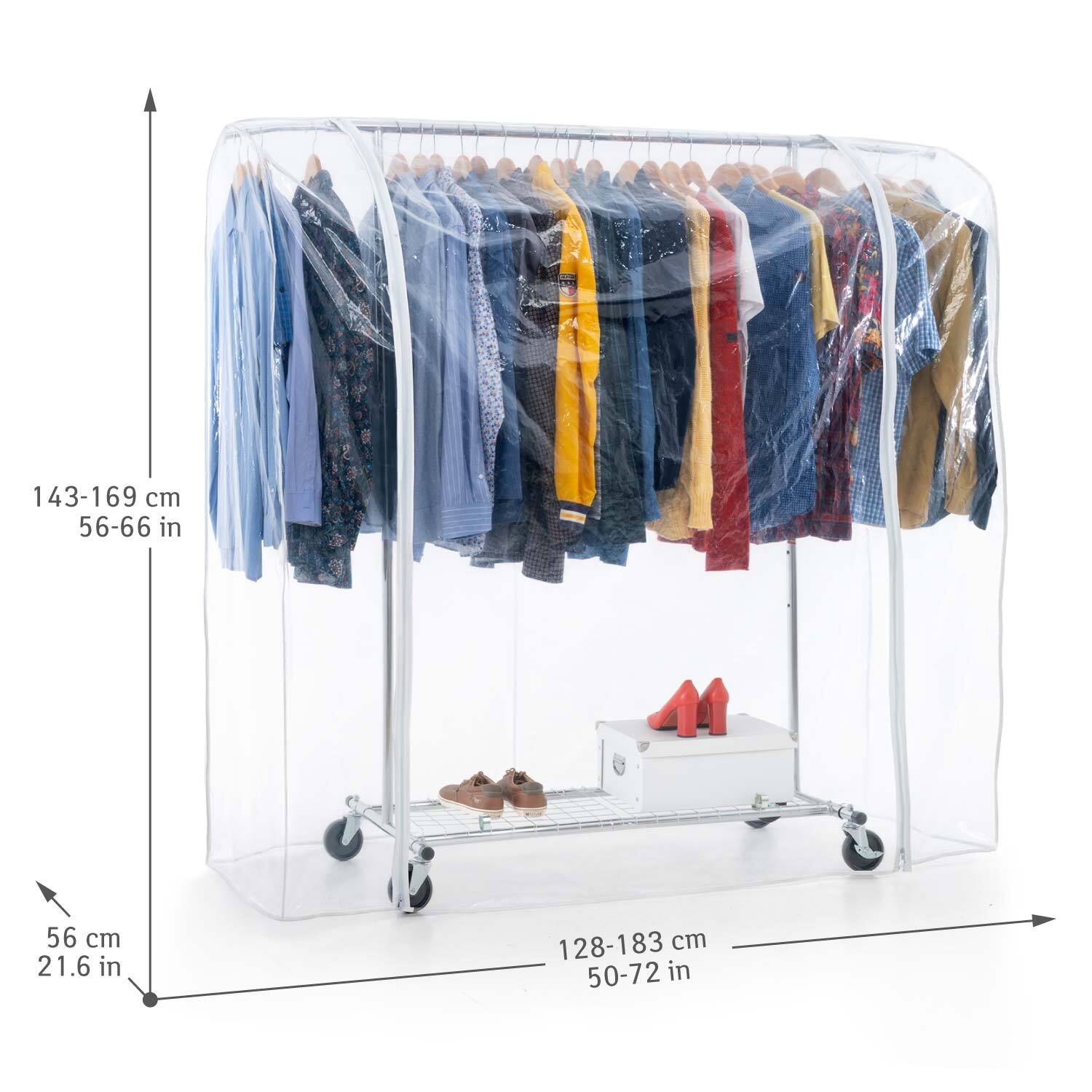 Heavy Duty Clothes Rail, with Shelf, Clothes Rail with Cover, Wardrobe on Wheels, 100 Kg Capacity, Tatkraft Duncan & Big, 12