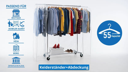 Heavy Duty Clothes Rail, with Shelf, Clothes Rail with Cover, Wardrobe on Wheels, 100 Kg Capacity, Tatkraft Duncan & Big, 8