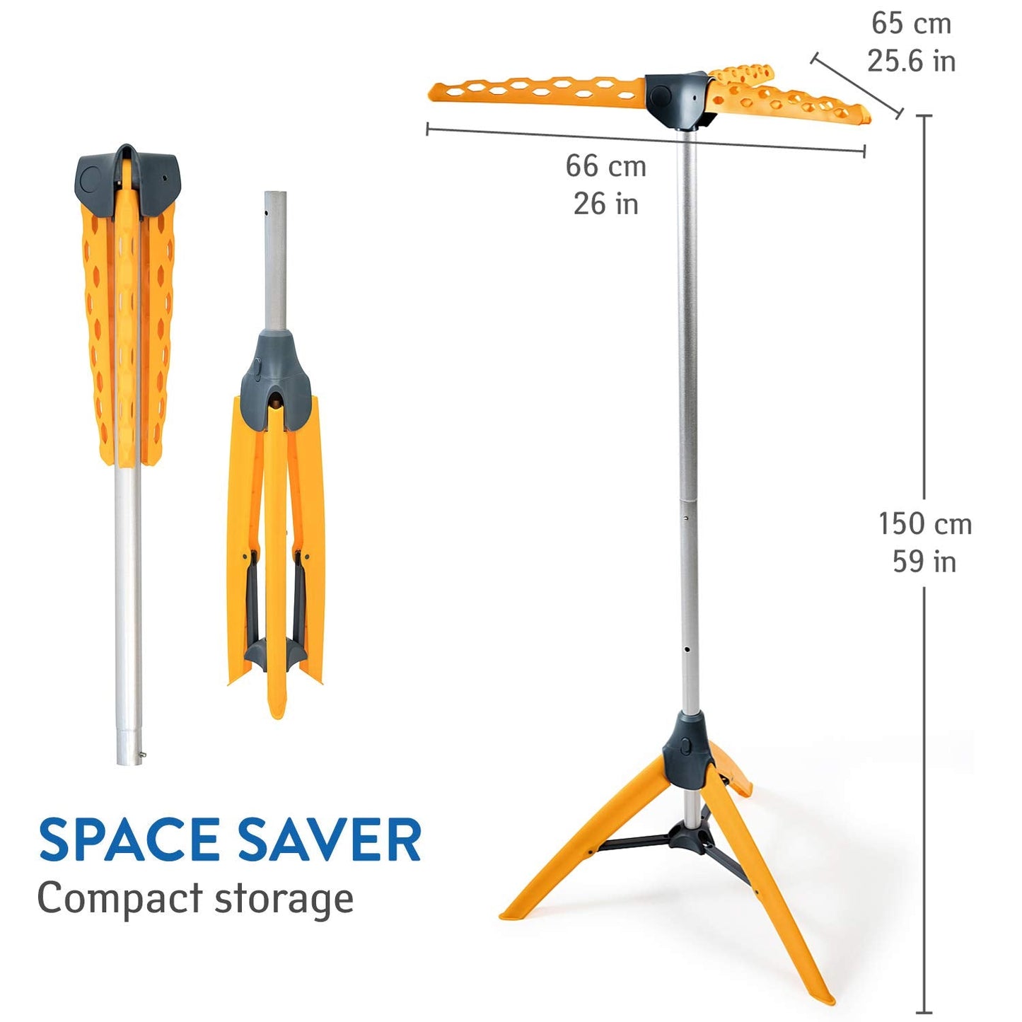 Heavy Duty Foldable Airer, 3-Arm Hanger Stand, Space for 42 Hangers, Tatkraft Palm, 4