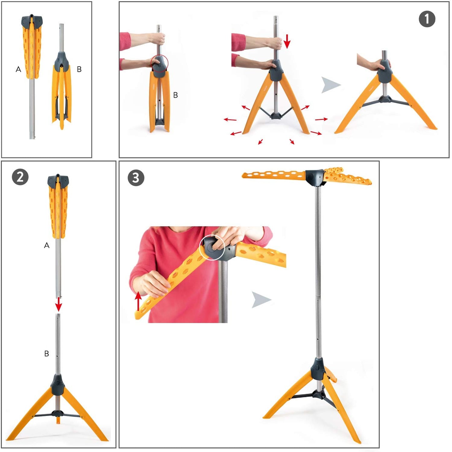 Heavy Duty Foldable Airer, 3-Arm Hanger Stand, Space for 42 Hangers, Tatkraft Palm, 6