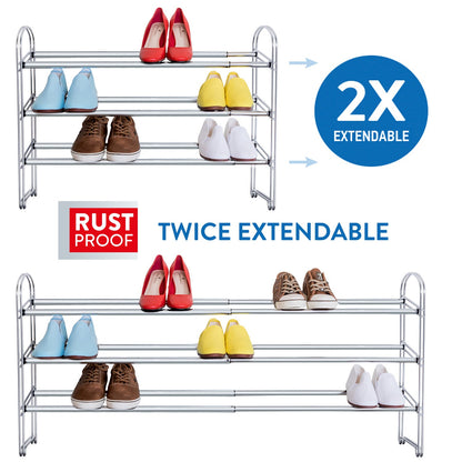 Heavy Duty Shoe Rack Steel 3 Tier Extendable, Tatkraft Maestro