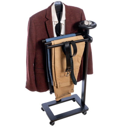 Valet Stand, Clothes Valet, 1 Clothes Hanger, 3 Trouser Rods, 1 Handy Storage Shelf, Wood, Black, Tatkraft Baron, 2