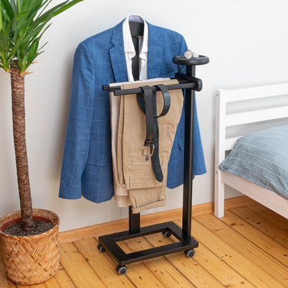 Valet Stand, Clothes Valet, 1 Clothes Hanger, 3 Trouser Rods, 1 Handy Storage Shelf, Wood, Black, Tatkraft Baron, 20