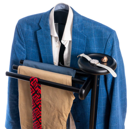 Valet Stand, Clothes Valet, 1 Clothes Hanger, 3 Trouser Rods, 1 Handy Storage Shelf, Wood, Black, Tatkraft Baron, 16