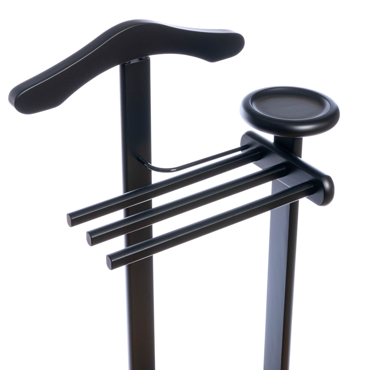 Valet Stand, Clothes Valet, 1 Clothes Hanger, 3 Trouser Rods, 1 Handy Storage Shelf, Wood, Black, Tatkraft Baron, 17