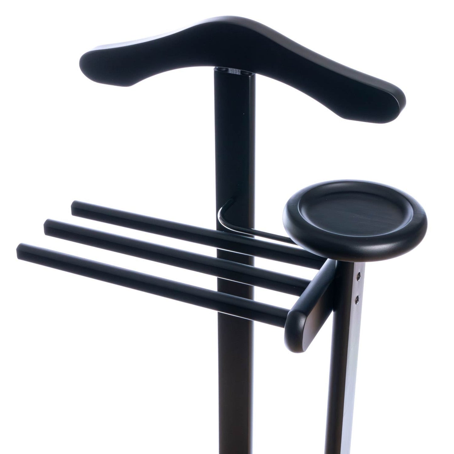 Valet Stand, Clothes Valet, 1 Clothes Hanger, 3 Trouser Rods, 1 Handy Storage Shelf, Wood, Black, Tatkraft Baron, 18