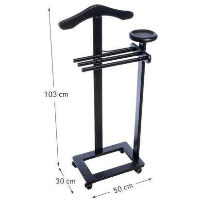 Valet Stand, Clothes Valet, 1 Clothes Hanger, 3 Trouser Rods, 1 Handy Storage Shelf, Wood, Black, Tatkraft Baron, 19
