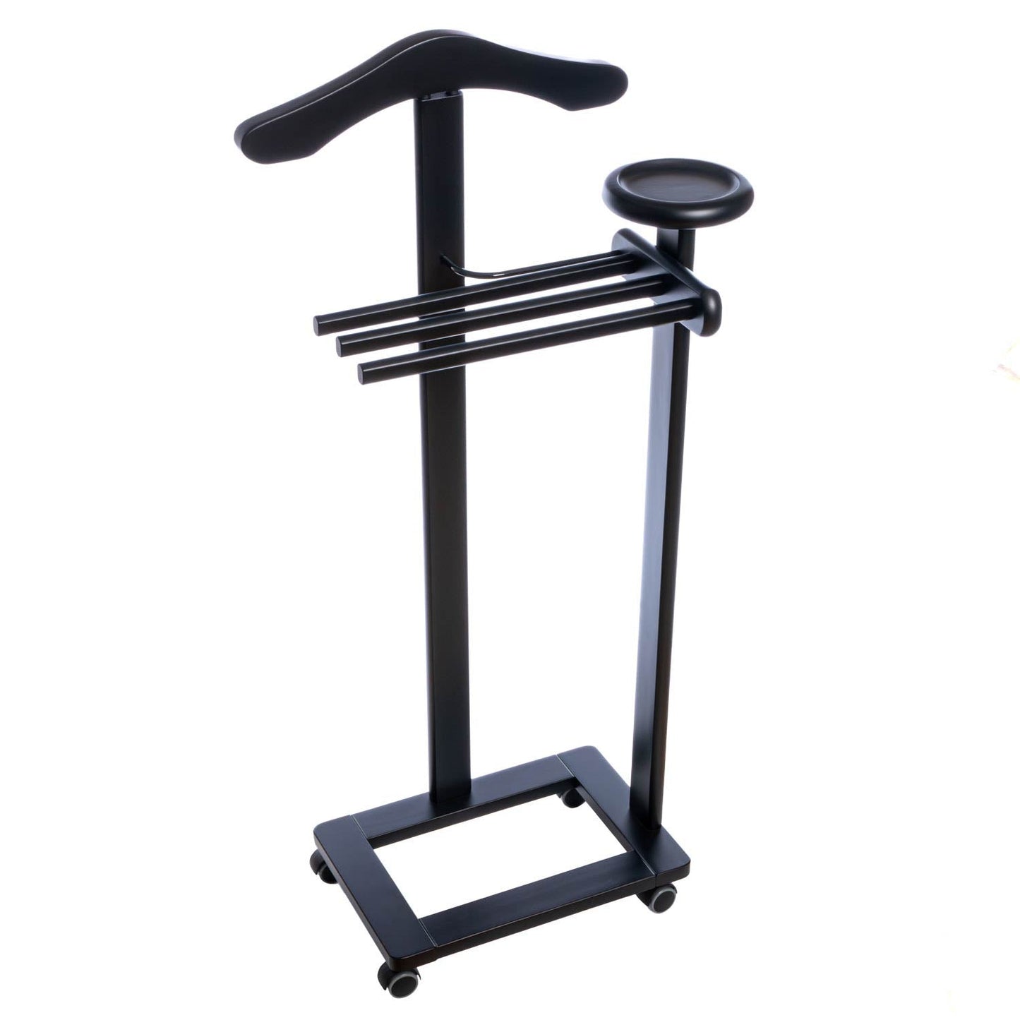Valet Stand, Clothes Valet, 1 Clothes Hanger, 3 Trouser Rods, 1 Handy Storage Shelf, Wood, Black, Tatkraft Baron, 23