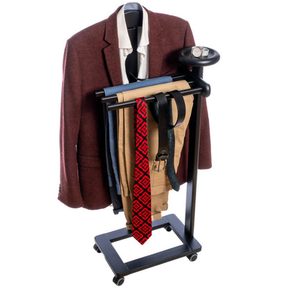 Valet Stand, Clothes Valet, 1 Clothes Hanger, 3 Trouser Rods, 1 Handy Storage Shelf, Wood, Black, Tatkraft Baron, 24