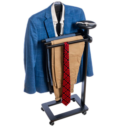 Valet Stand, Clothes Valet, 1 Clothes Hanger, 3 Trouser Rods, 1 Handy Storage Shelf, Wood, Black, Tatkraft Baron, 1