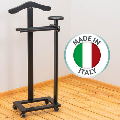 Valet Stand, Clothes Valet, 1 Clothes Hanger, 3 Trouser Rods, 1 Handy Storage Shelf, Wood, Black, Tatkraft Baron, 3