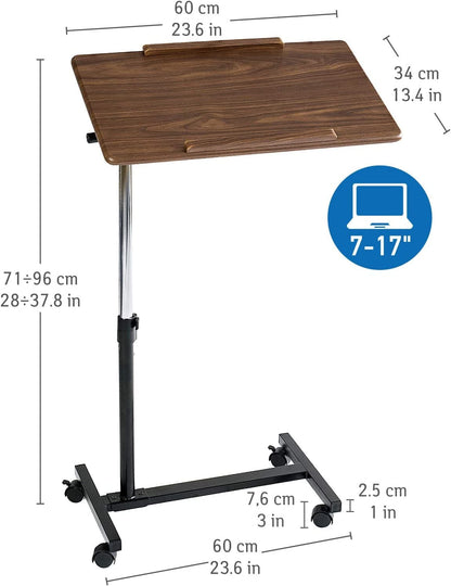 Home Office Bedside Table, Healthcare Overbed Laptop Desk with Wheels, Adjusting Height from 71-96 cm, Tatkraft Gain, 9