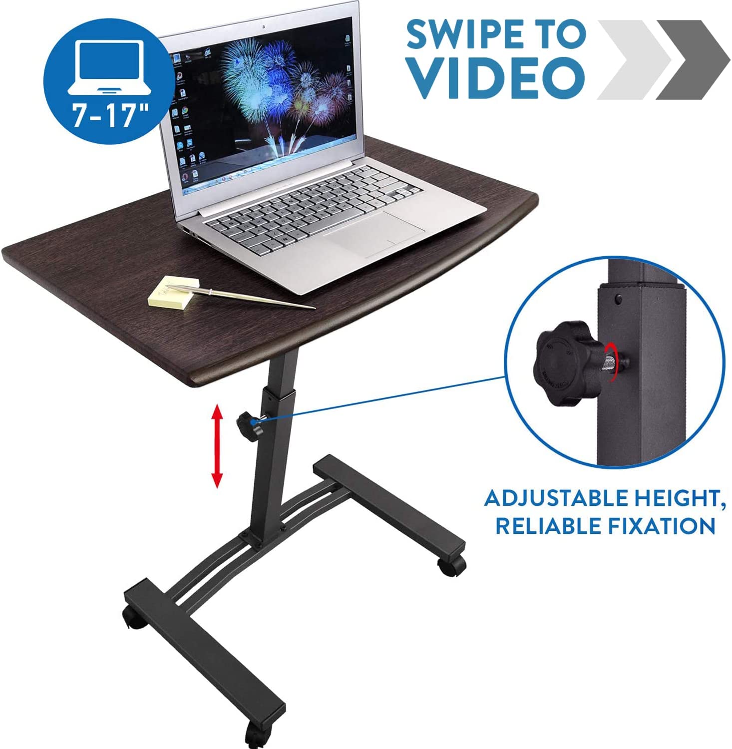 High Quality Mobile Laptop Stand Desk Adjustable Height 52-84 cm 4 casters (with locking device), Tatkraft Salute ,3