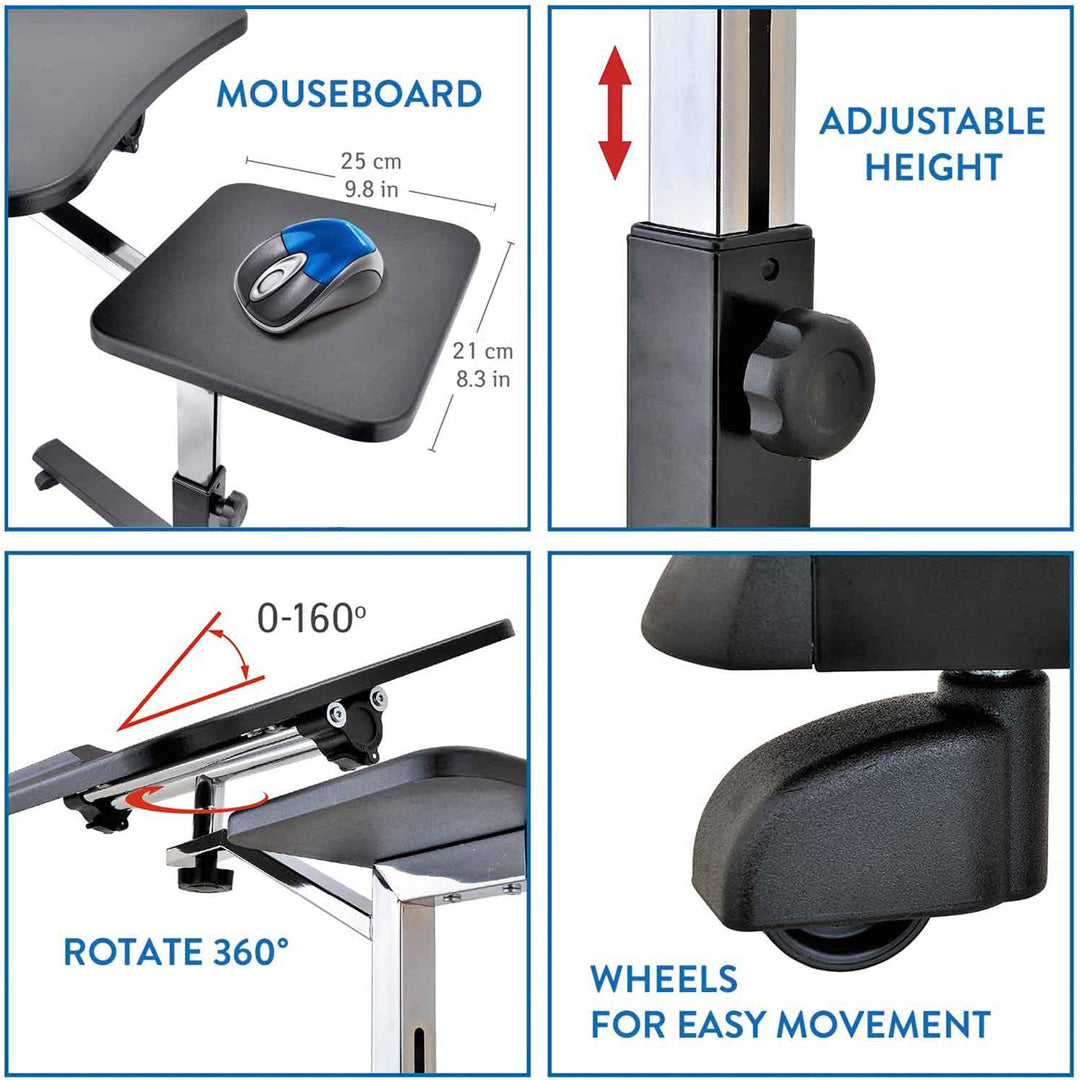 Laptop Table Desk with Mouse Board Portable Adjustable Folding Black Comfort in Any Position, Tatkraft Joy, 9