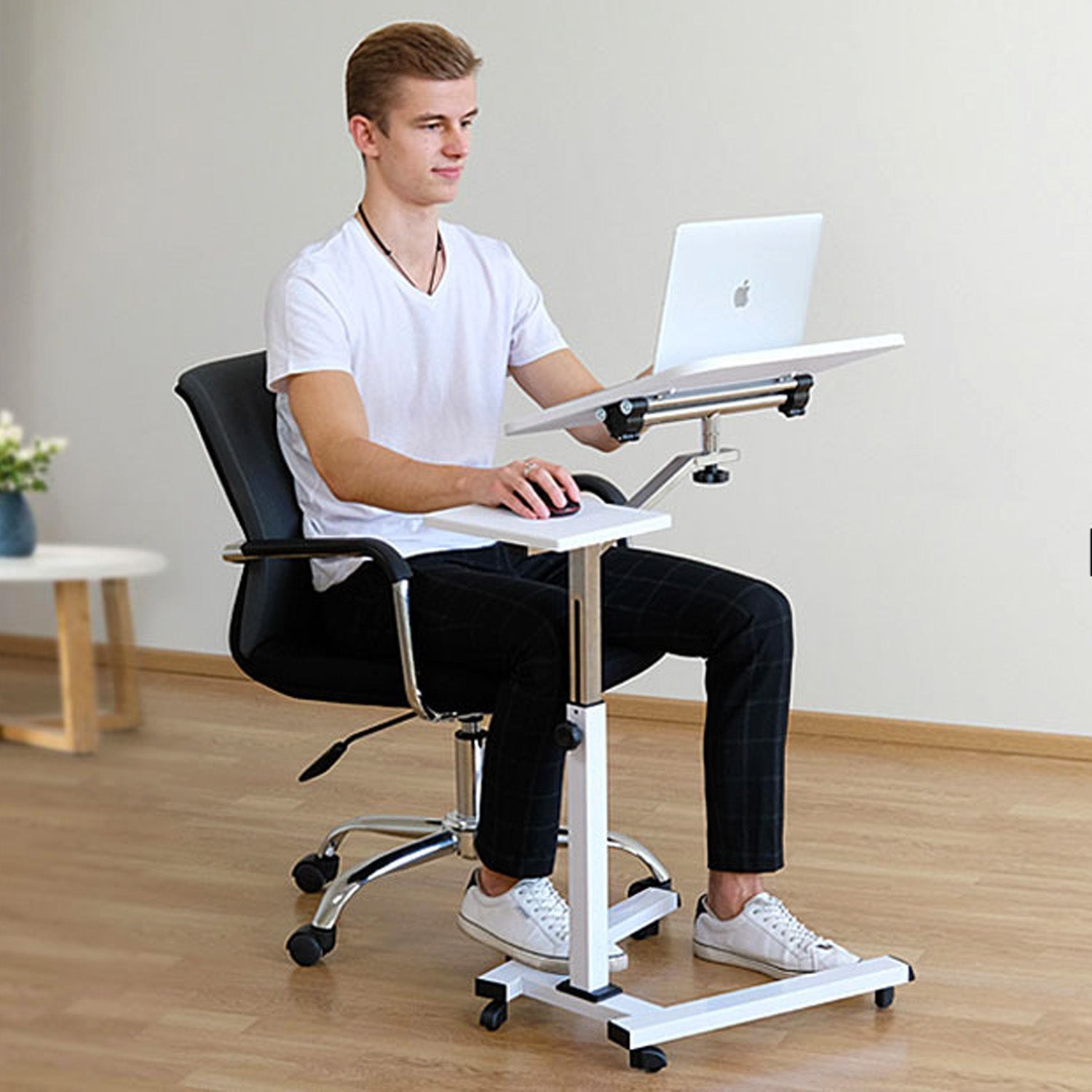 Laptop Table Stand on Wheels with Mouse Pad, White, Tatkraft Like, 9