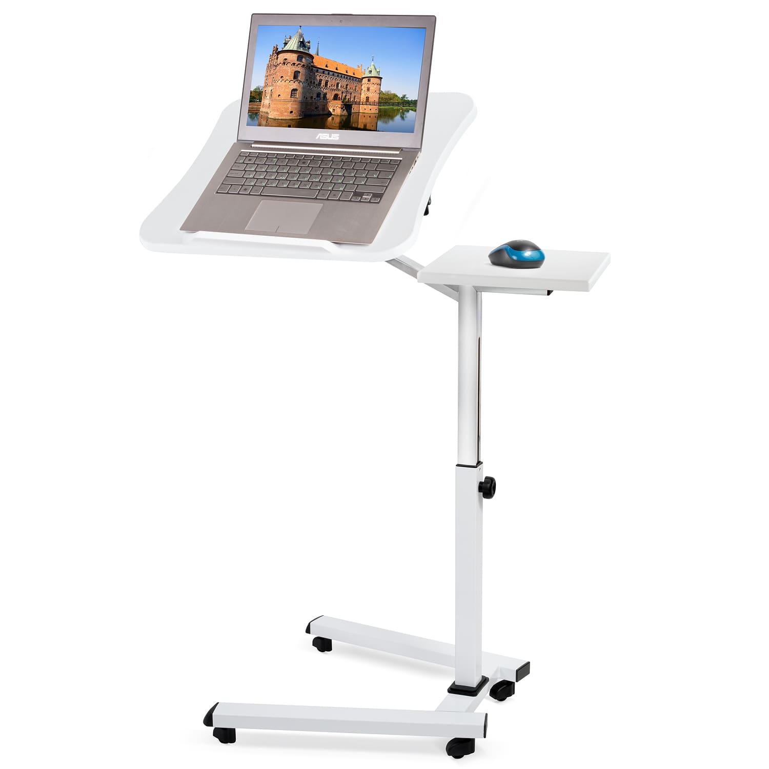 Laptop Table Stand on Wheels with Mouse Pad, White, Tatkraft Like, 2