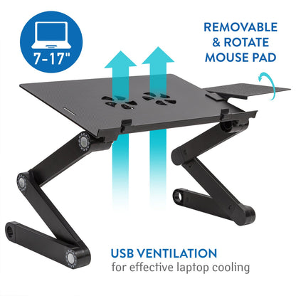 Laptop Table for Bed, Folding Laptop Table with Mouse Pad, USB Powered Fans, Adjustable Laptop Stand, WonderWorker Einstein, 5