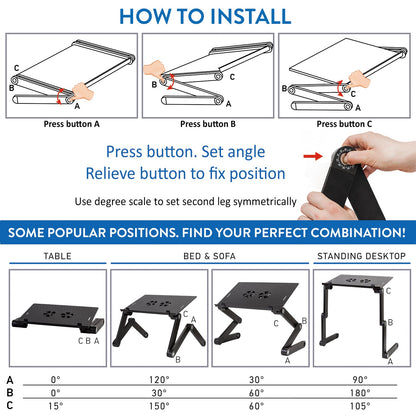 Laptop Table for Bed, Folding Laptop Table with Mouse Pad, USB Powered Fans, Adjustable Laptop Stand, WonderWorker Einstein, 7