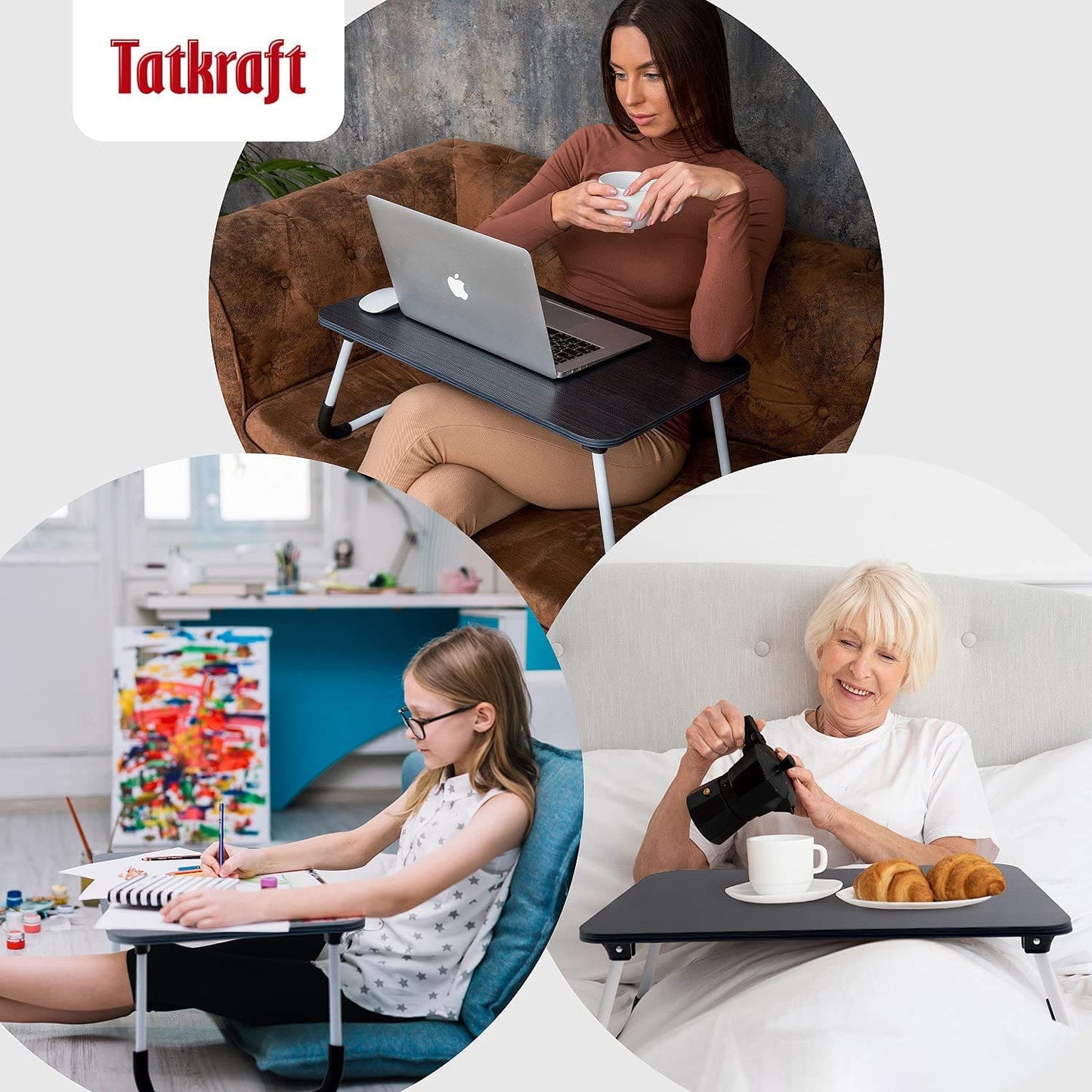 Large Foldable Lap Desk, Dining Breakfast Bed Tray, Home Office Laptop Stand, Tatkraft Olaf, 4