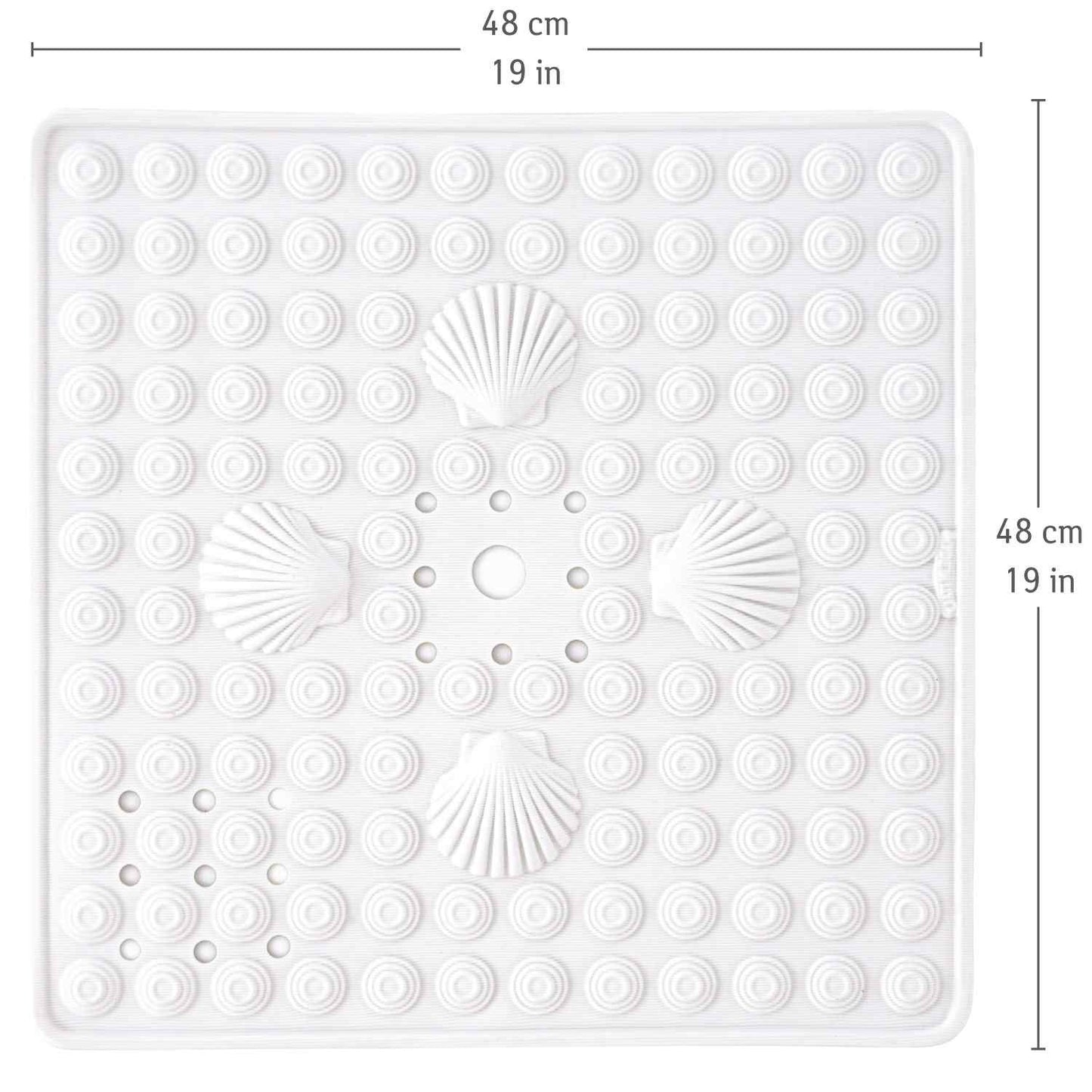 Non Slip Shower Mat, 48x48cm, Mildew Resistant, Machine Washable, White, Made in Italy, Tatkraft Shell, 5