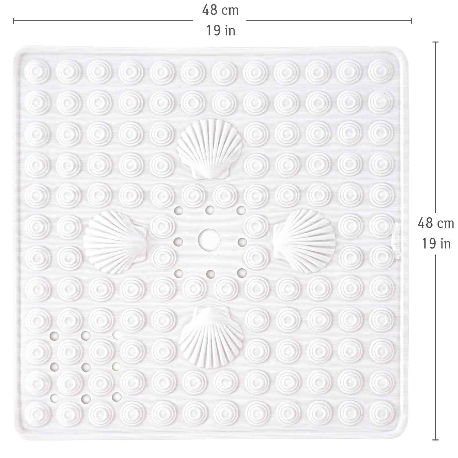 Non Slip Shower Mat, 48x48cm, Mildew Resistant, Machine Washable, White, Made in Italy, Tatkraft Shell, 5